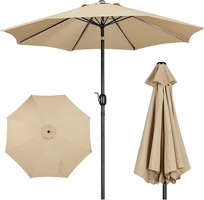 Yaheetech 2.7M Garden Parasol Umbrella Tan 8 Ribs Crank Tilt