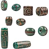 HannaFires 5PCS Different Kinds Deep Green Agate Three-Eyed Dzi Beads - Asia's Tibet, Authentic Old Mine Raw Stones, Agate Third Eye, DIY Necklace Pendant Accessories