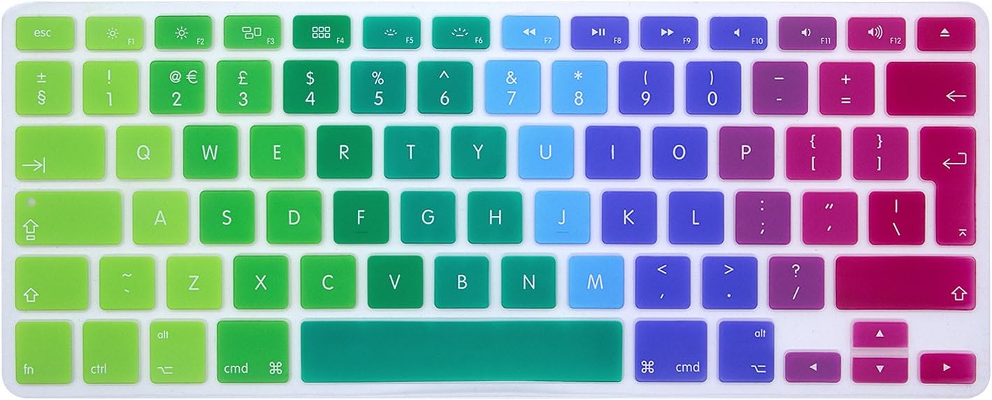 MMDW EU/UK Silicone Keyboard Cover for Macbook Pro 13 Inch,15 Inch (with or without Retina Display,2015 or Older Version) for Macbook Old Air 13 Inch,Rainbow
