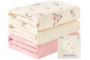 EXQ Home Muslin Swaddle Blankets for Baby, 3 Pack Cotton Breathable Soft Receiving Blankets for Newborn Boys and Girls, Baby 