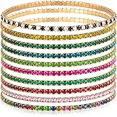 10Pcs Stretch Crystals Tennis Bracelets Set for Women Dainty Handmade Cubic Zirconia Stackable Bracelet to Women Daughter Mom Unique Jewelry Gift