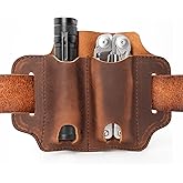 XXL EDC Leather Sheath for Leatherman Multitools, Belt Sheath Pocket Organizer for 5 inch Knives Tactical Flashlights Tools, Chestnut