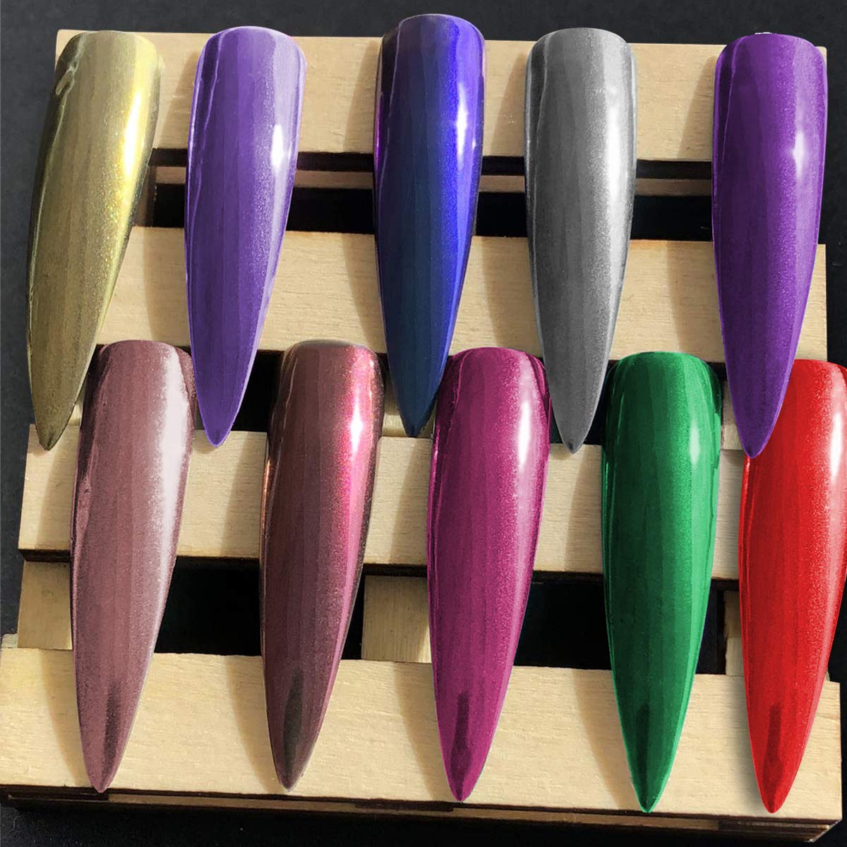 Duufin 22 Colors Nail Powder Metallic Chrome Nail Powders Mirror Effect Nails Manicure Pigment Nail Art Powder with 22 Pcs Eyeshadow Sticks, 1g/Jar : Beauty