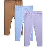 Baby and Toddler 3 Pack Pull On Pants Solid Ribbed Leggings Infant Clothes Size 1-4 Years