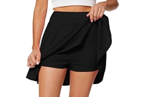 Afibi Women's Casual Basic Versatile Flared Pleated Mini Skater Skirt with Shorts