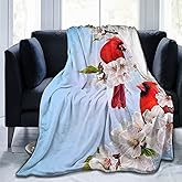 Perinsto Red Cardinal Birds and Cherry Flowers Throw Blanket Ultra Soft Warm All Season Decorative Fleece Blankets for Bed Chair Car Sofa Couch Bedroom 50"X40"