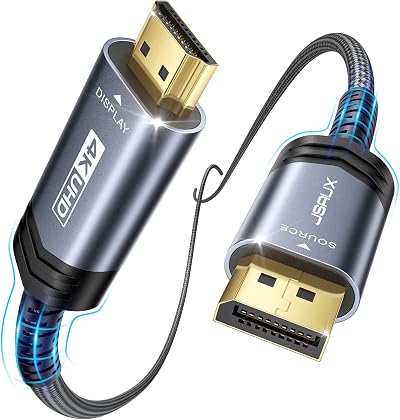 JSAUX 4K DisplayPort to HDMI Cable 2M Unidirectional DP to HDMI Grey