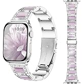 Dressy Silver iWatch Bands for Women - Compatible with Apple Watch Series 10-1/SE/Ultra, Fits 38mm 40mm 41mm 42mm 44mm 46mm - Luxury Designer Bracelet, Bling Jewelry Strap