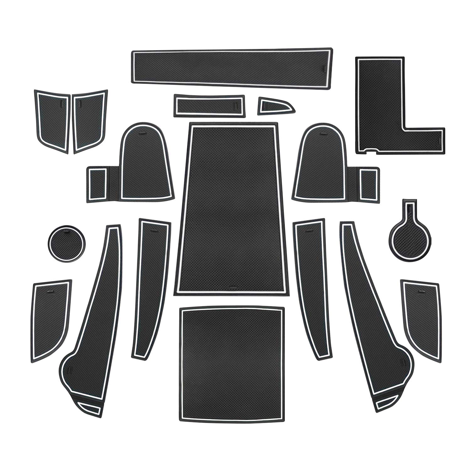 LFOTPP Kona EV Electric Rubber Mats, Cup Holder, Interior Door Mats, Centre Console, Non-Slip Mats, Door Slot Mat, 18 Pieces (White)