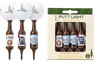 Putt Light Beer Bottle Golf Tees, Virtually Unbreakable and Recyclable Plastic Golf Tee 6 Pack, Golf Gift for Men, Bachelor Party Novelty Gift, for Golfers,3-1/4" Tall