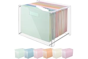 Dispowreath 24 Hanging File Folder with Acrylic Organizer for Letter/a4 Size Desktop Clear File Storage Box with Handles for Home Work Office Use(Colorful,Classic)