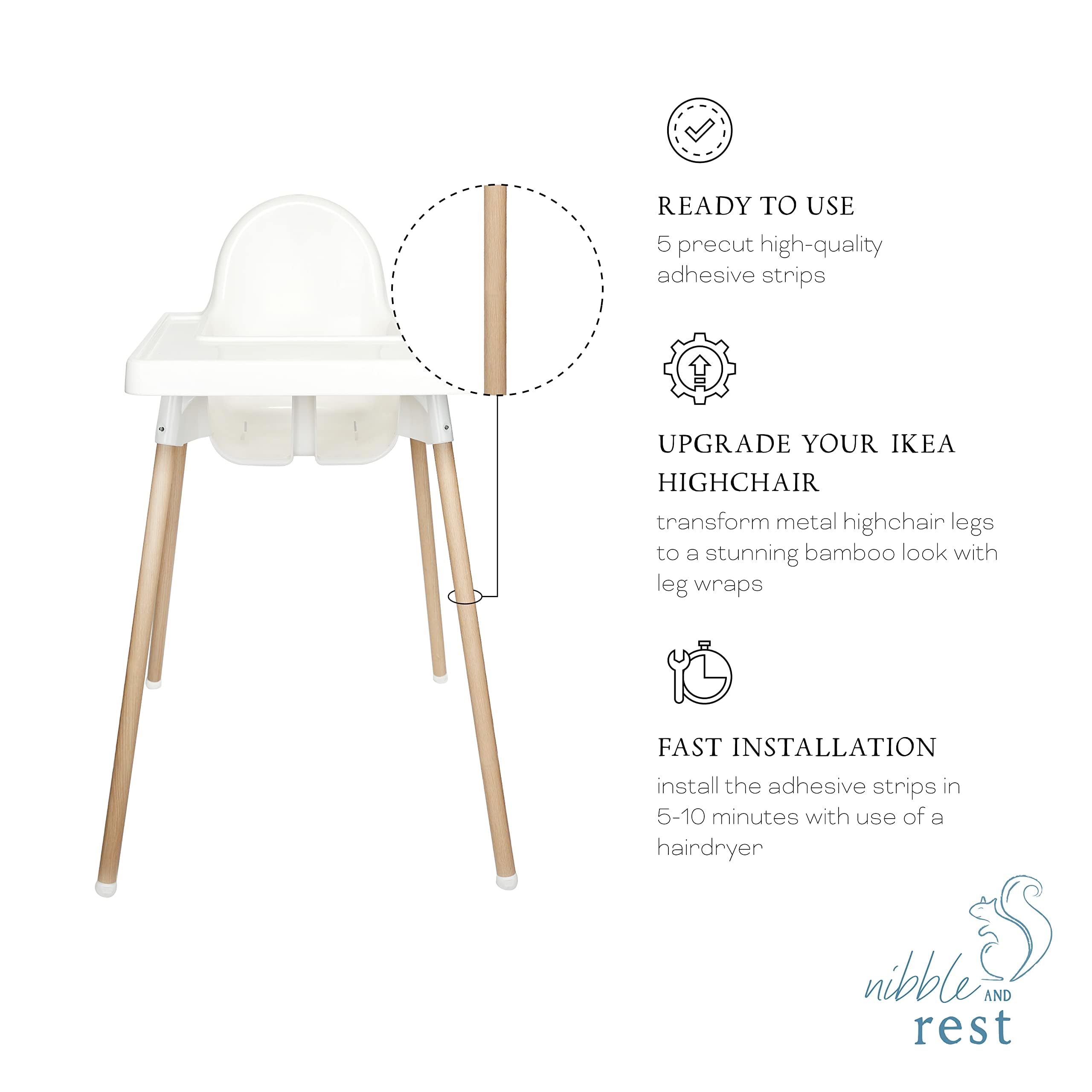 Highchair Decorative Leg Wraps, Bamboo Style, Highchair Accessories, Compatible with IKEA Antilop Highchair, Includes 4 Pre-Cut Adhesive Strips
