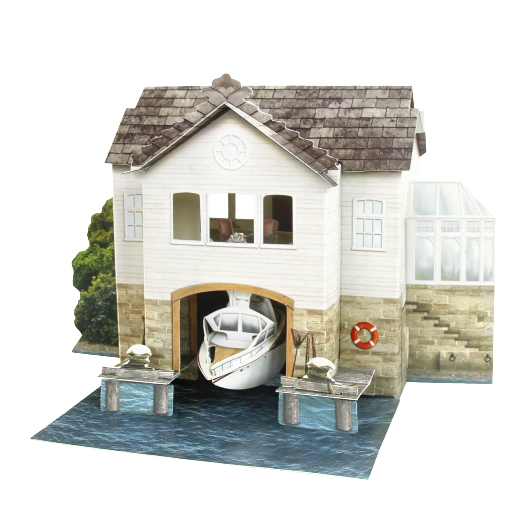SANTORO Pop Up Places, 3D Pop Up Greeting Card - The Boat House - For Him, For Her, Family, Friends, Birthday, Anniversary | Boat Club, River, Leisure, Rowing Club