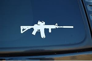 FIVE STAR GRAPHICS AR15 M4 Gun Sticker Vinyl Decal Choose Size & Color!! Assault Rifle (V372) (5", Orange)