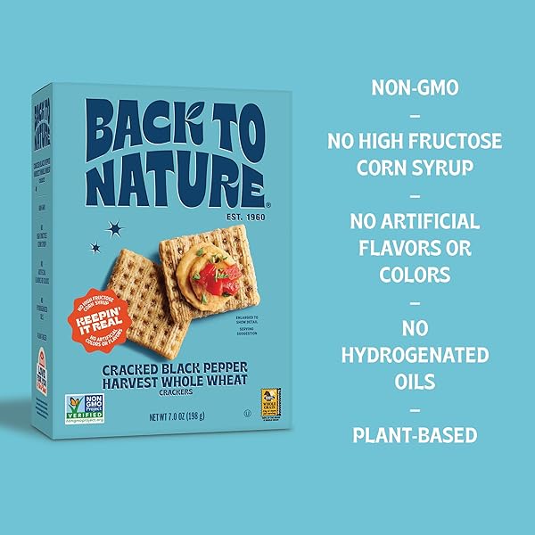 BACK TO NATURE – CRACKED BLACK PEPPER WHOLE WHEAT CRACKERS – NON-GMO, MADE WITH WHOLE GRAIN WHEAT & SEA SALT – SERIOUSLY TASTY SNACKS – 7 OUNCE