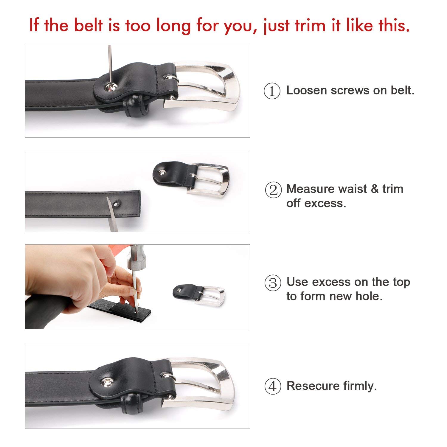 JASGOOD Men\'s Belt, Genuine Leather Dress Belt with Prong Buckle Classic Casual Belt (1-Black, Suit for Waist Size 39-43 Inches)