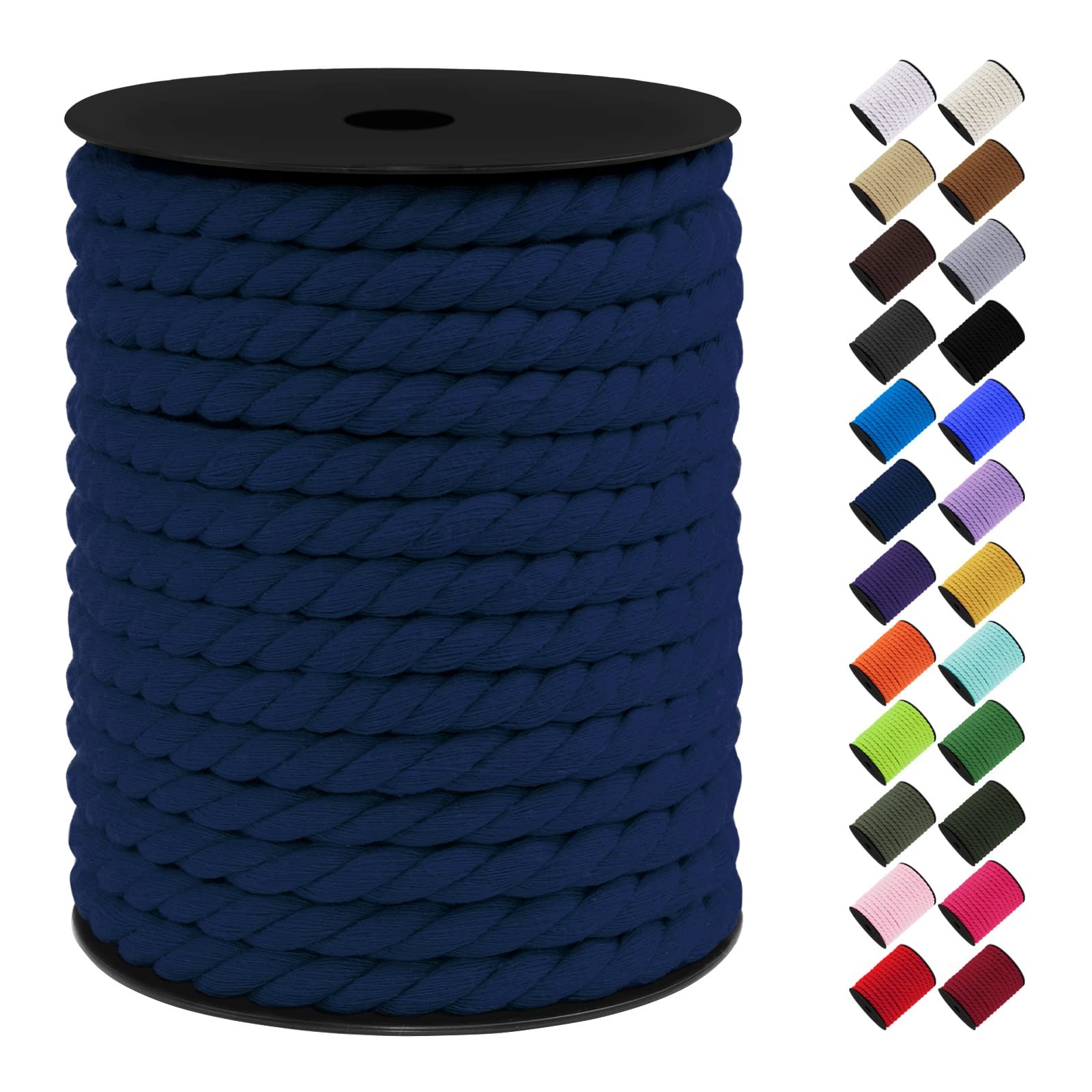 LEREATI 10mm Macrame Cord, 75 Feet Thick Macrame Rope Yarn Natural Cotton Cord Macrame String, Soft Craft Rope for Wall Hanging, Plant Hangers, Garden, DIY Crafting Decoration (Dark Blue)