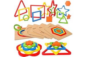 AUGTOY Toddler Puzzles Montessori Toy Wooden Shape Sorting Puzzle Sensory Toy Toddler Activities Preschool Learning Educational Autistic Developmental 1 2 3 Year Old Girl Boy 1-3 Dementia Game Easter Gift