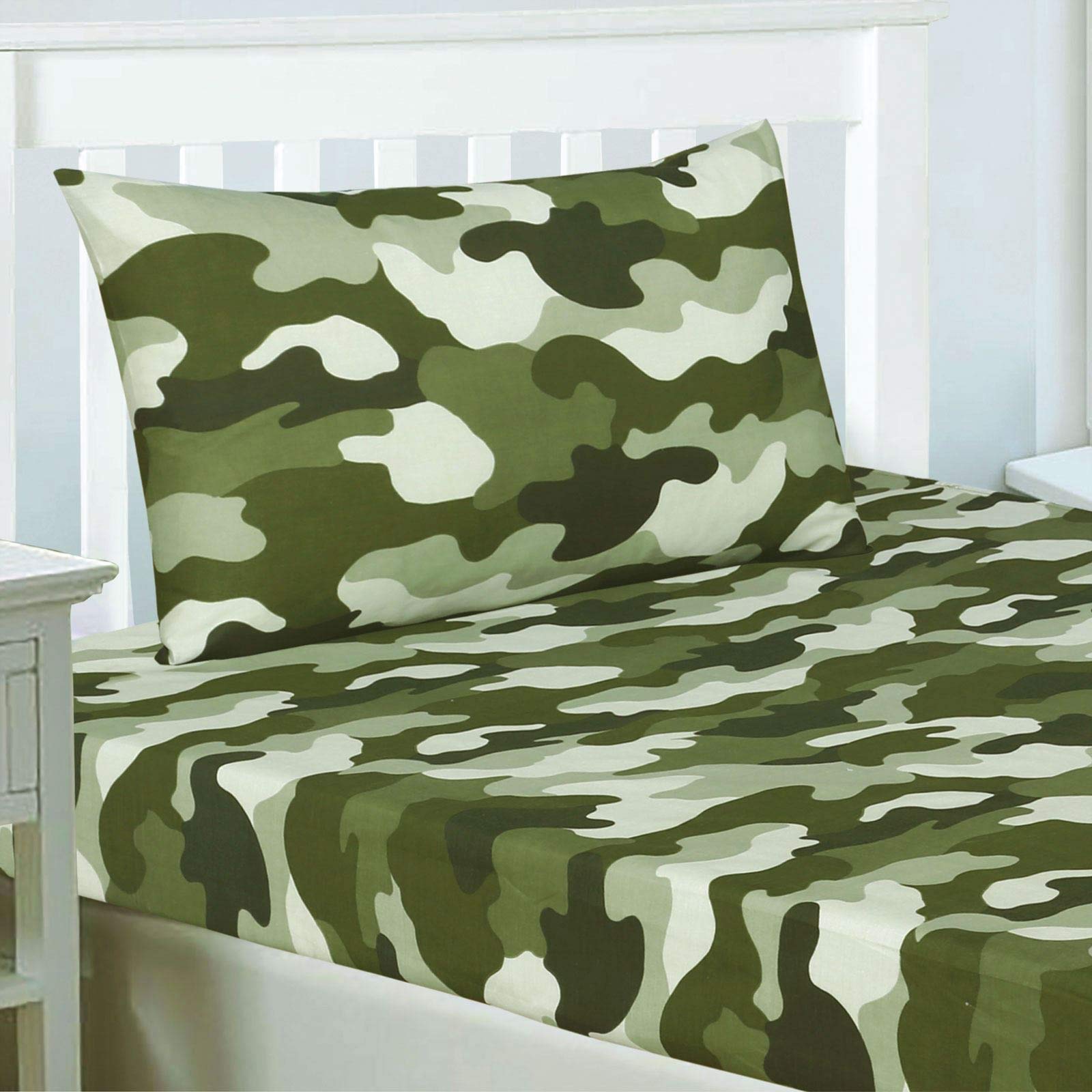 Price Right Home Army Camouflage Green Kids/Teens Bedroom Range - Duvet Cover Set, Fitted Sheet Set & Curtains Available (Single Fitted Sheet Set) — image 1