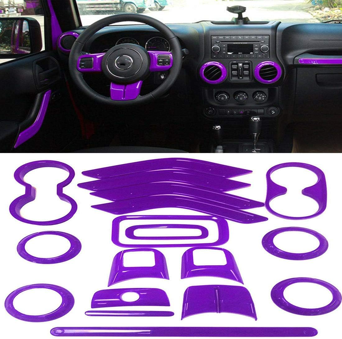 WeifangInspire Fits for Jeep Wrangler 2011-2017 JK JKU 4 Door 18pcs Full Set Interior Decoration Trim Kit,Door Handle Cover Inner,Center Console Air Outlet Trim (Purple)