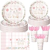Havawish 175pcs One Silly Goose Birthday Party Tableware Set for 25 Guests - Pink Bow Decor - Includes Plates, Cups, Napkins, Forks, Spoons, Knives