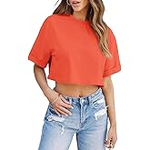Tankaneo Women Crop T-Shirts Half Sleeve Drop Shoulder Cropped Tops Y2K Casual Summer Basic Tees