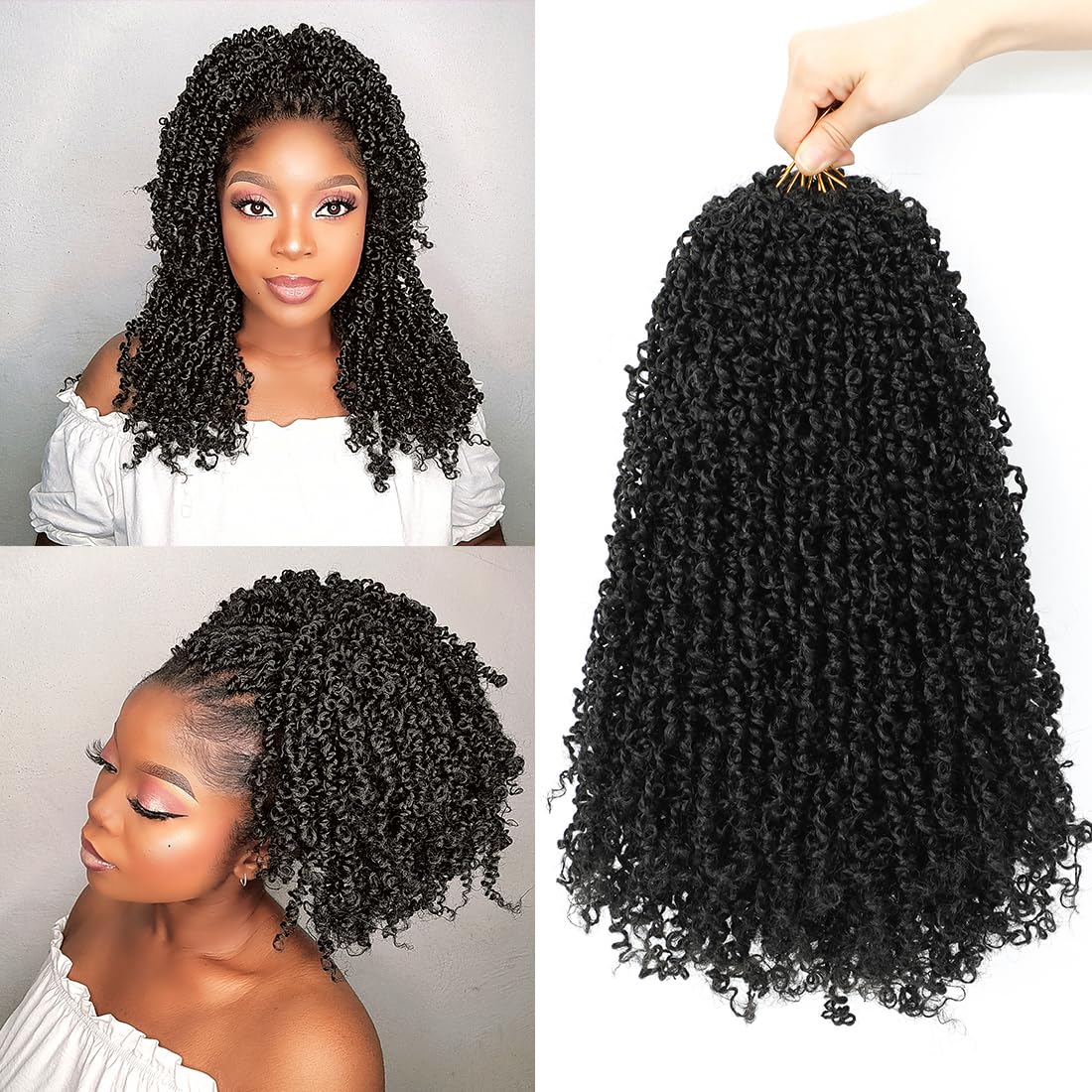 Photo 1 of Youngther Yanky twist crochet hair 16 Inch 6Pack(40stands/Pack) Pre-Twisted Fluffy Yankee Mini Twist with curly crochet hair for black women crochet hair pre looped Synthetic hair extension (1B)
