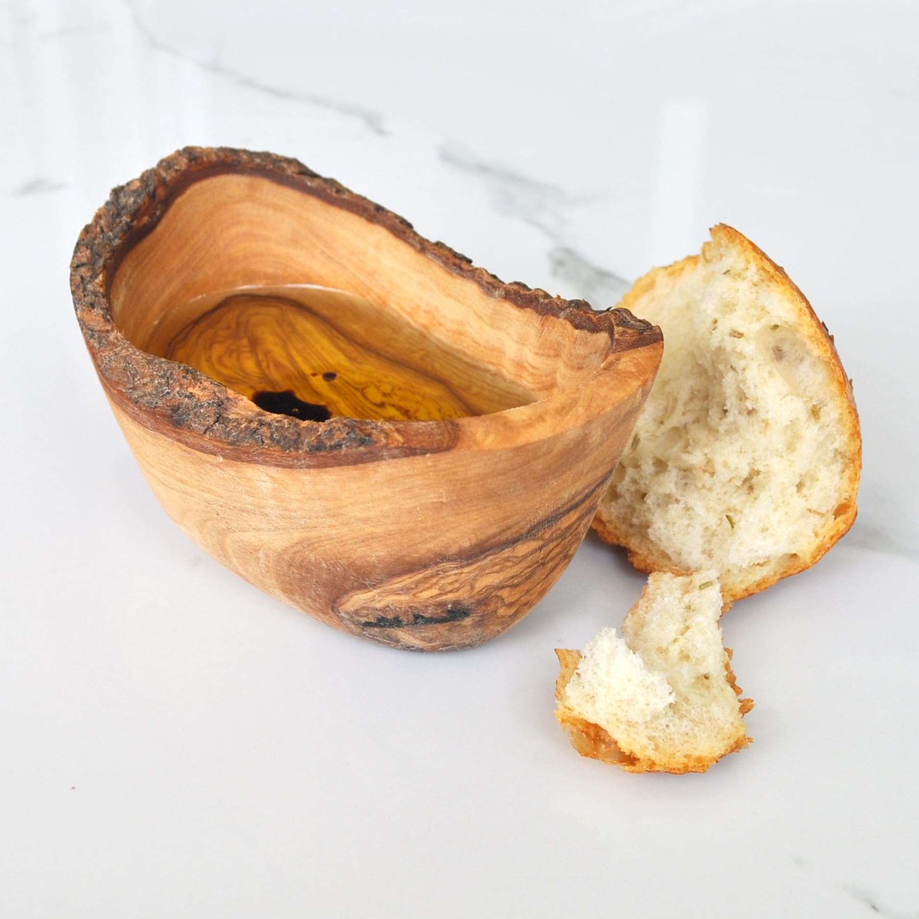 Naturally Med Olive Wood Dipping Bowl - Rustic. Olive wood bowl for dipping oils, condiments, olive bowl, snack bowl, tapas dish. Handcrafted in Tunisia. - Image 3