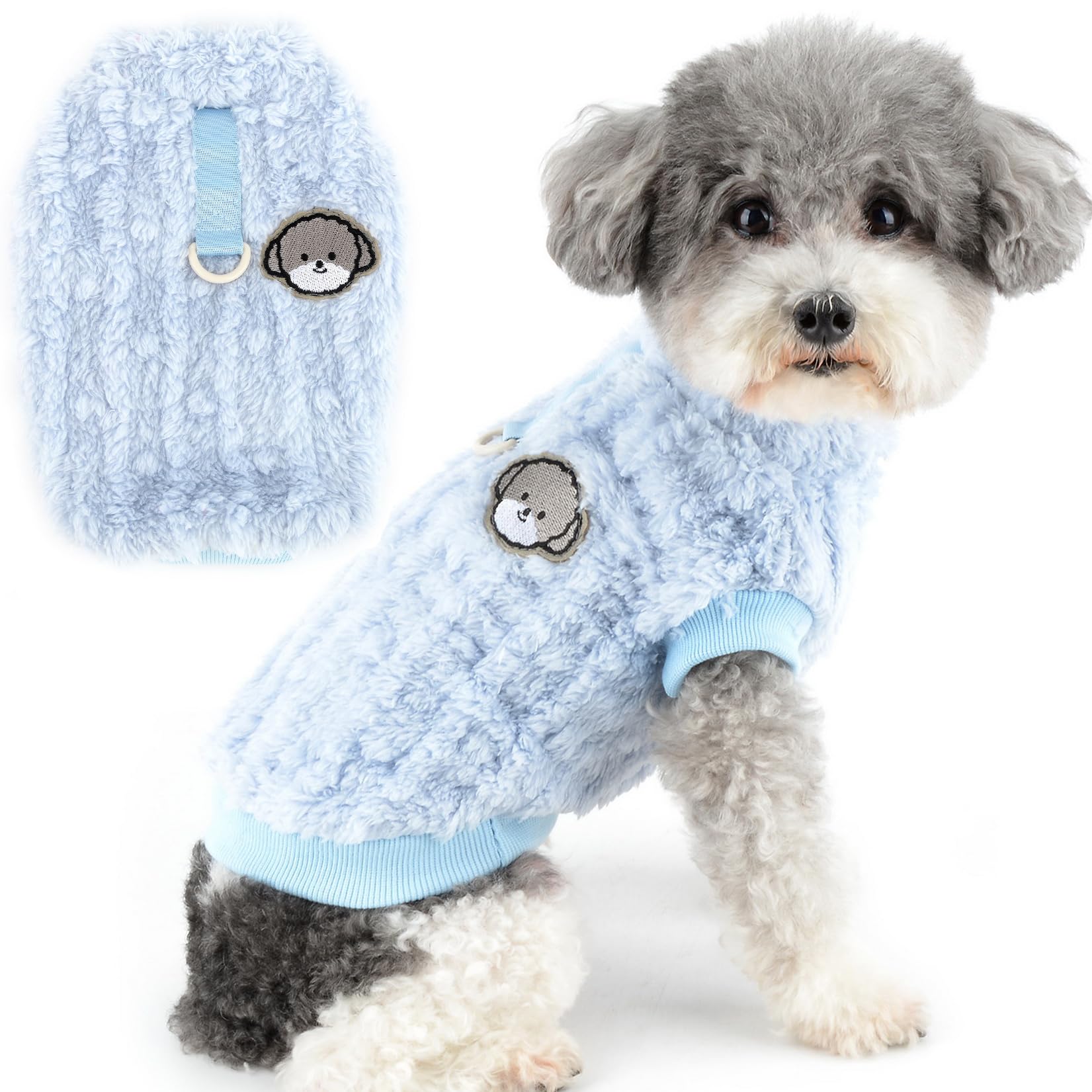 Zunea Soft Sherpa Fleece Dog Jumper Sweater Coat for Small Dogs Winter Warm Fuzzy Pullover Jacket Coat with D-Ring Puppy Vest Clothes Cold Weather Pet Girl Boy Apparel for Chihuahua Yorkie Blue L