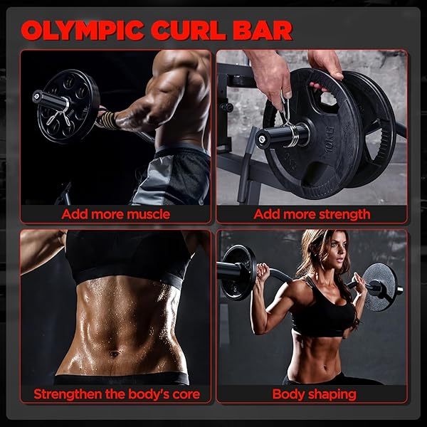 TEEMOO OLYMPIC EZ CURL BARBELL BAR, 47″ CURL BAR WITH 2 SPRING COLLARS, CURLING BAR FOR WEIGHT LIFTING, SQUAT, HIP THRUSTS, BICEPS, 500LB WEIGHT CAPACITY, E-COAT FINISH FOR 2 INCH WEIGHT PLATES (BLACK)