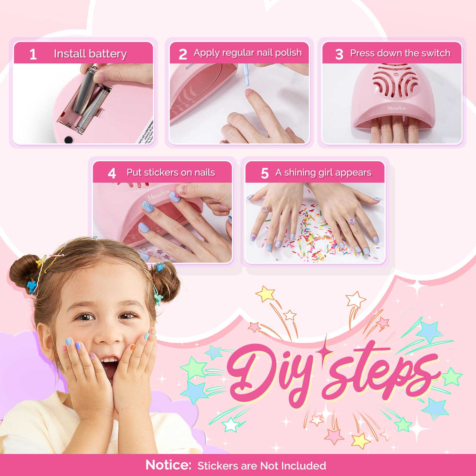 MelodySusie Portable Kids Nail Dryer, Mini Nail Fan Quick Nail Dryer for Regular Polish Manicure Tool, Safe for Hands, Skin, Children's Gift, Great Gift for Girls