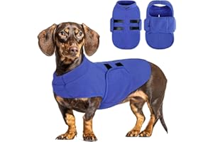 Queenmore Soft Fleece Dog Jacket, Warm Winter Coat with Leash Hole, Dachshund Sweaters for Small Dogs Cats Boy or Girl (Blue, S)