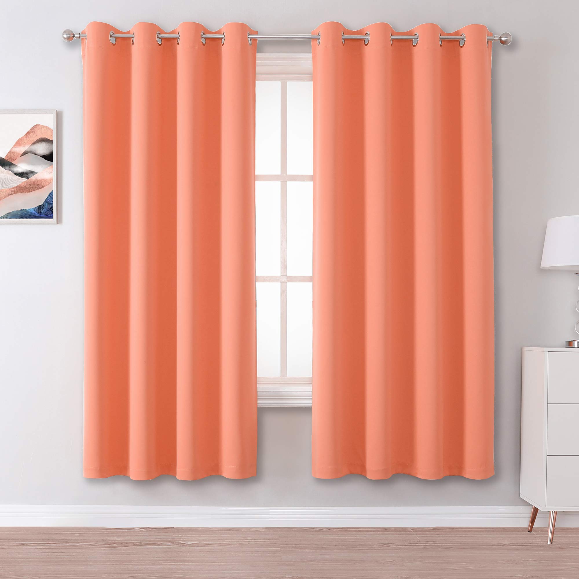 DUALIFE Room Darkening Curtains for Bedroom and Living Room, Set of 2, 63 x 52 inch (L x W), Burnt Coral