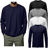August Alley 4 Pack Men's Big and Tall Shirts Fall Hipster Embroidered Long Sleeves Plain Oversize Tee Plus Size Casual Tops