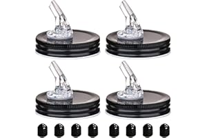 ZIHENRYDA Mason Jar Pour Spouts. free flow Mason Jar Pour Spouts, mason jar for spout regular mouth size 70mm dispenser germination cover. Suitable for any liquid. Leak-Proof 4-Pack + 8 Lid Caps (black)