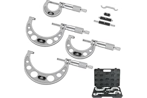 HDLNKAK Outside Micrometer Set, 4 Pcs Machinist Tool Set(0-1'' 1-2'' 2-3'' 3-4''), 0.0001" Graduation Micrometer Set, Alloy Precision Micrometer, Micrometer Standard Set with Case - Grey