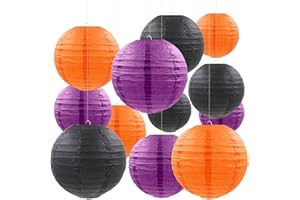 PheiLa 12 Pcs Paper Lanterns Halloween Party Decorations Orange Black Purple Halloween Hanging Paper Lanterns for Horror Party Indoor Outdoor Spooky Home Ceiling Yard Garden Decor Party Supplies Props