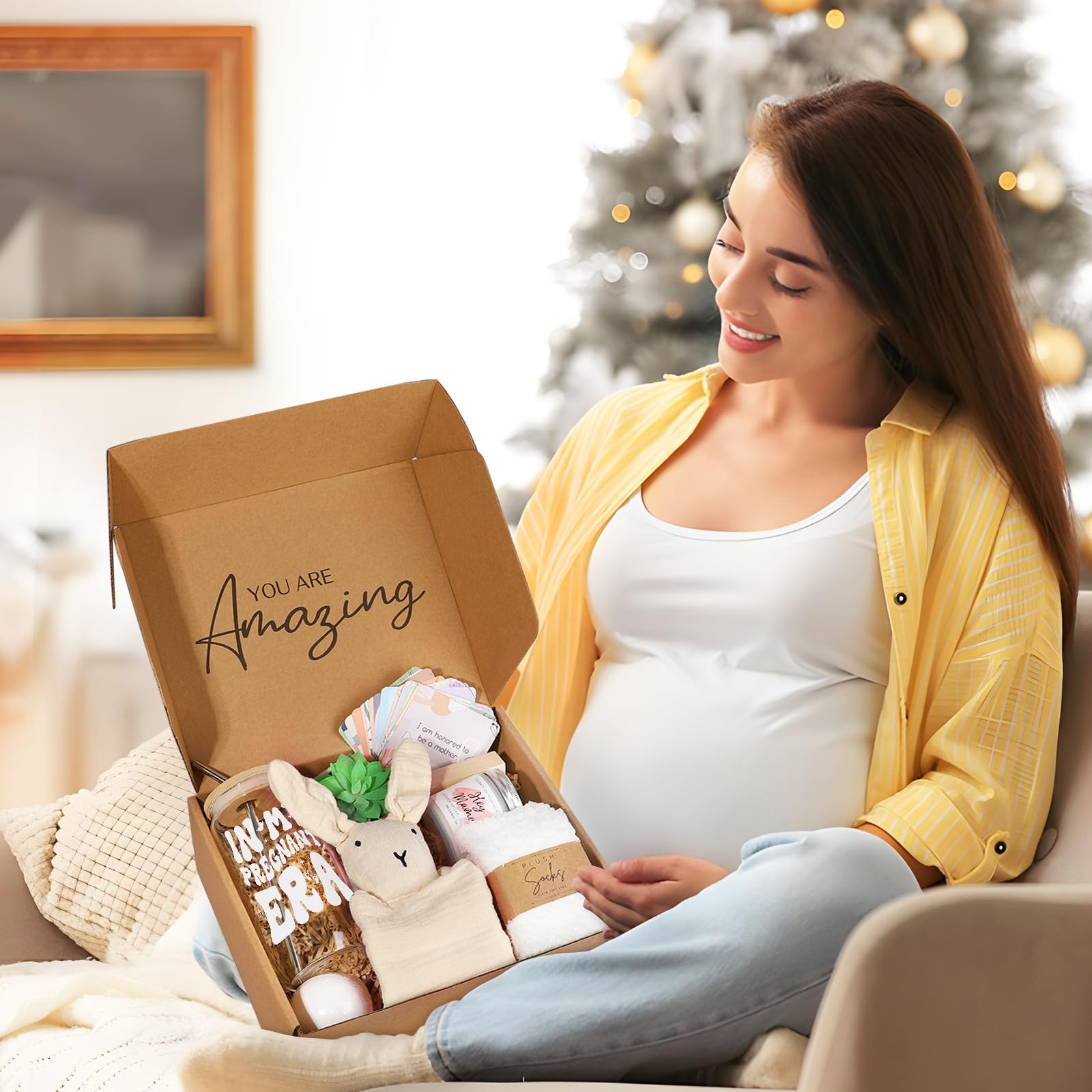 Pregnancy Gifts for Expecting Mom, Cool New Mom Gifts, First Time Mom Gifts for Pregnant Women Wife Daughter Friends Coworker, 16oz Glass Cup Bunny Lovey, Unique Mom to Be Gift - in My Pregnant Era