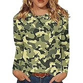 slqdgmryz Womens Long Sleeve Tops Casual Camo Shirt Crewneck Plus Size Blouses Dressy Loose Printed Workout Tunic Tops