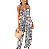 CUPSHE Women's Romper V Neck Cami Straps Elasticized Waist Jumpsuit Wide leg Outfit Coverup Casual Dressy