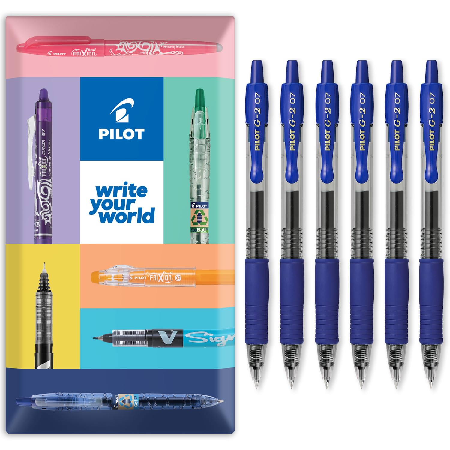 PILOT G-2 Retractable Gel Ink Rollerball Pens - 0.7mm Nib Tip - In Envelope Gift Packaging - Pack of 6 - Blue Ink