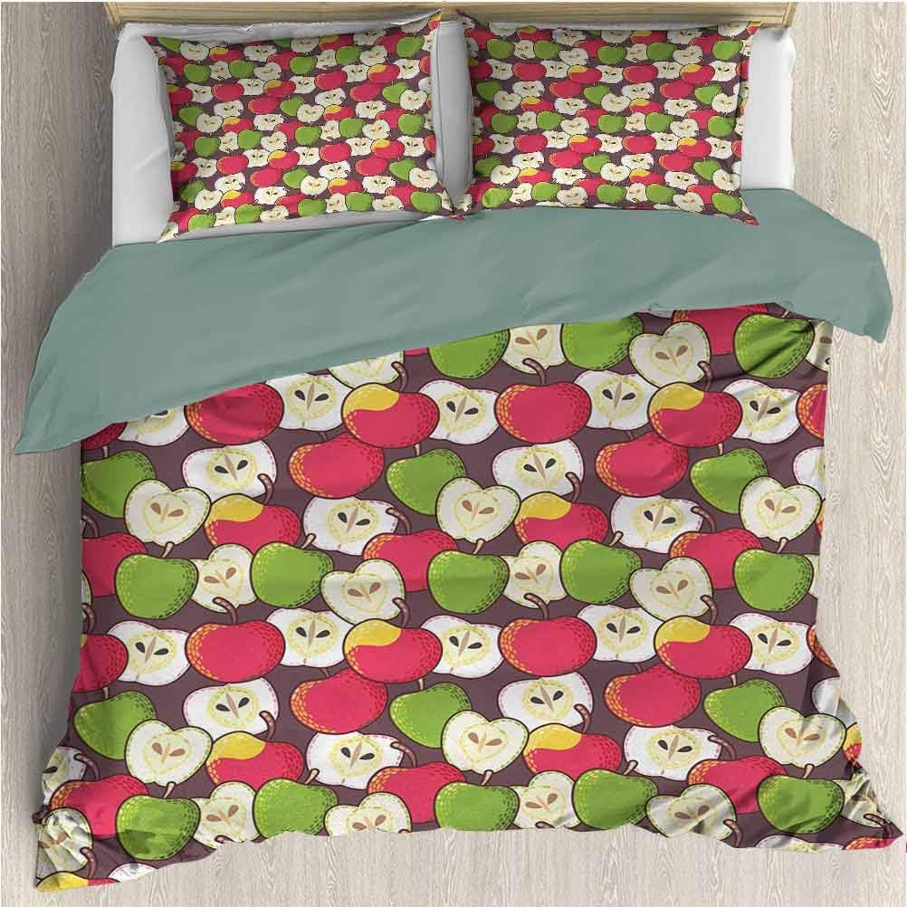 Abstract Duvet Cover Set, Abstract Red and Green Varieties of Winter Fruits Juicy Vitamin Sources Fresh Food, Decorative 3 Piece Bedding Set with 2 Pillow Shams, Quenn Size, Multicolor