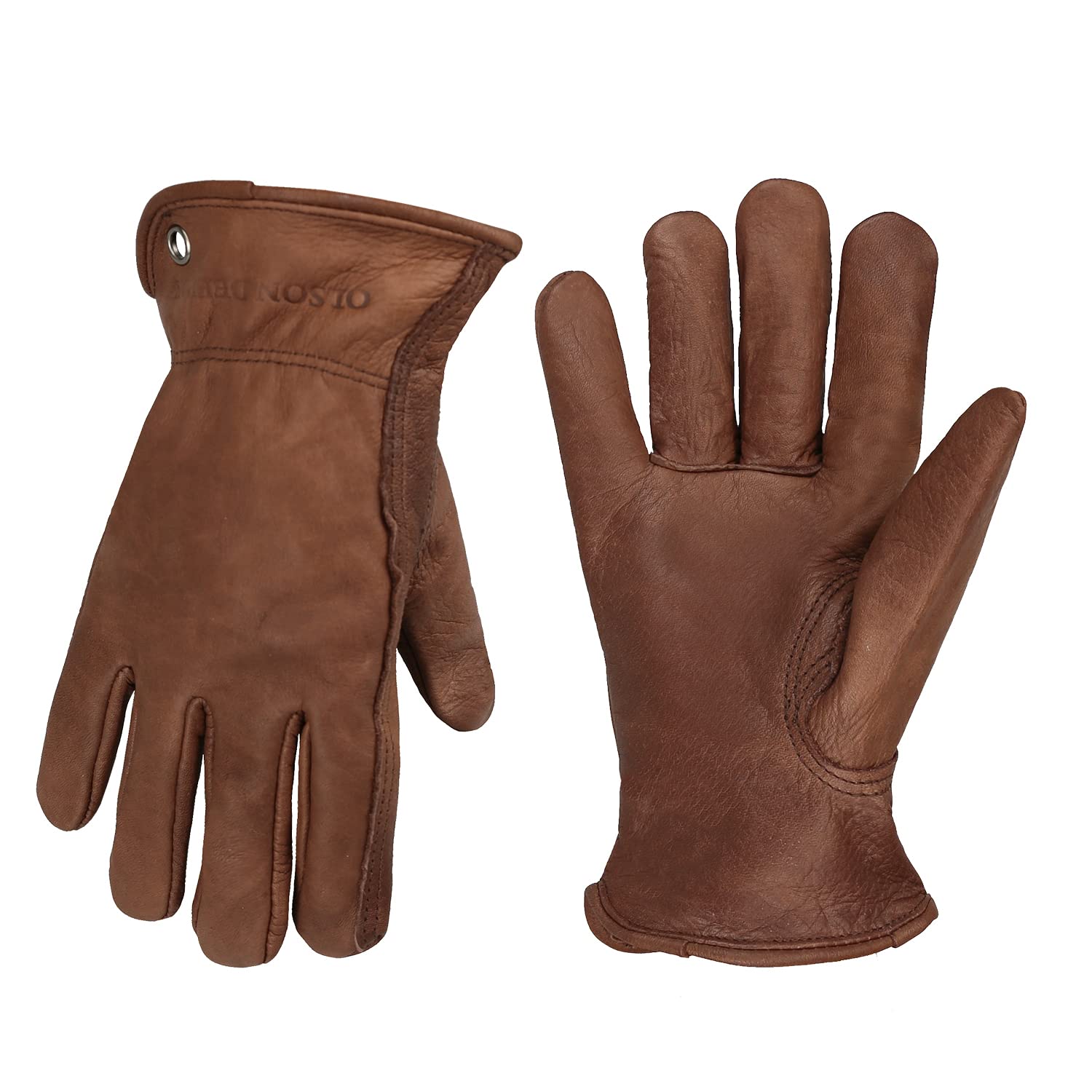 OLSON DEEPAK Cowhide Leather Gloves for Men&Women,Brown Moterbike Leather Gloves,Thorn Proof Garden Work Gloves,Outdoor Camping leather gloves (Medium, Retro Brown) — image 1