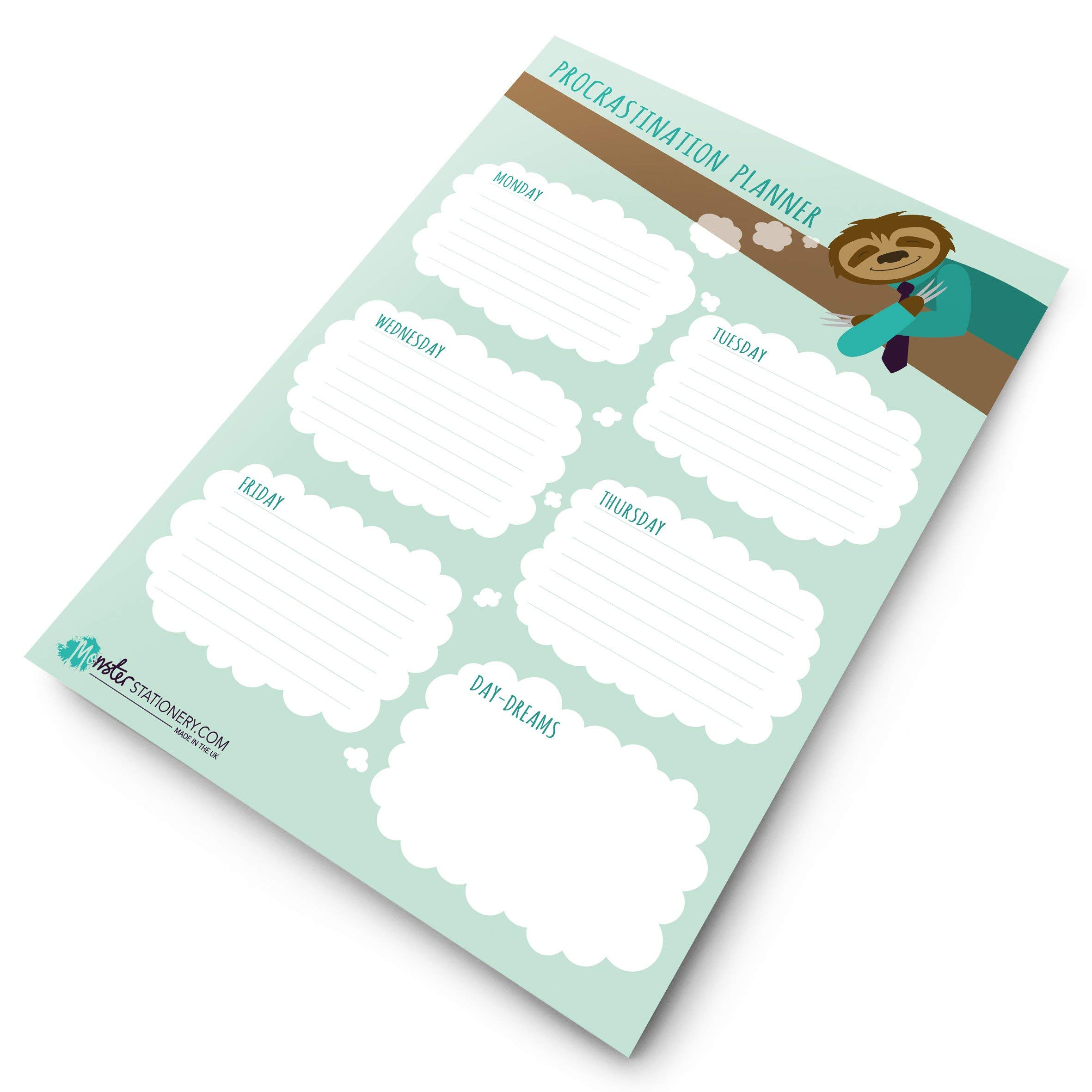Monster Stationery - Procrastination Pad - A4 Weekly Planner/Monday to Friday Schedule/to Do Pad - 60 Sheet - 80gsm - Made in UK