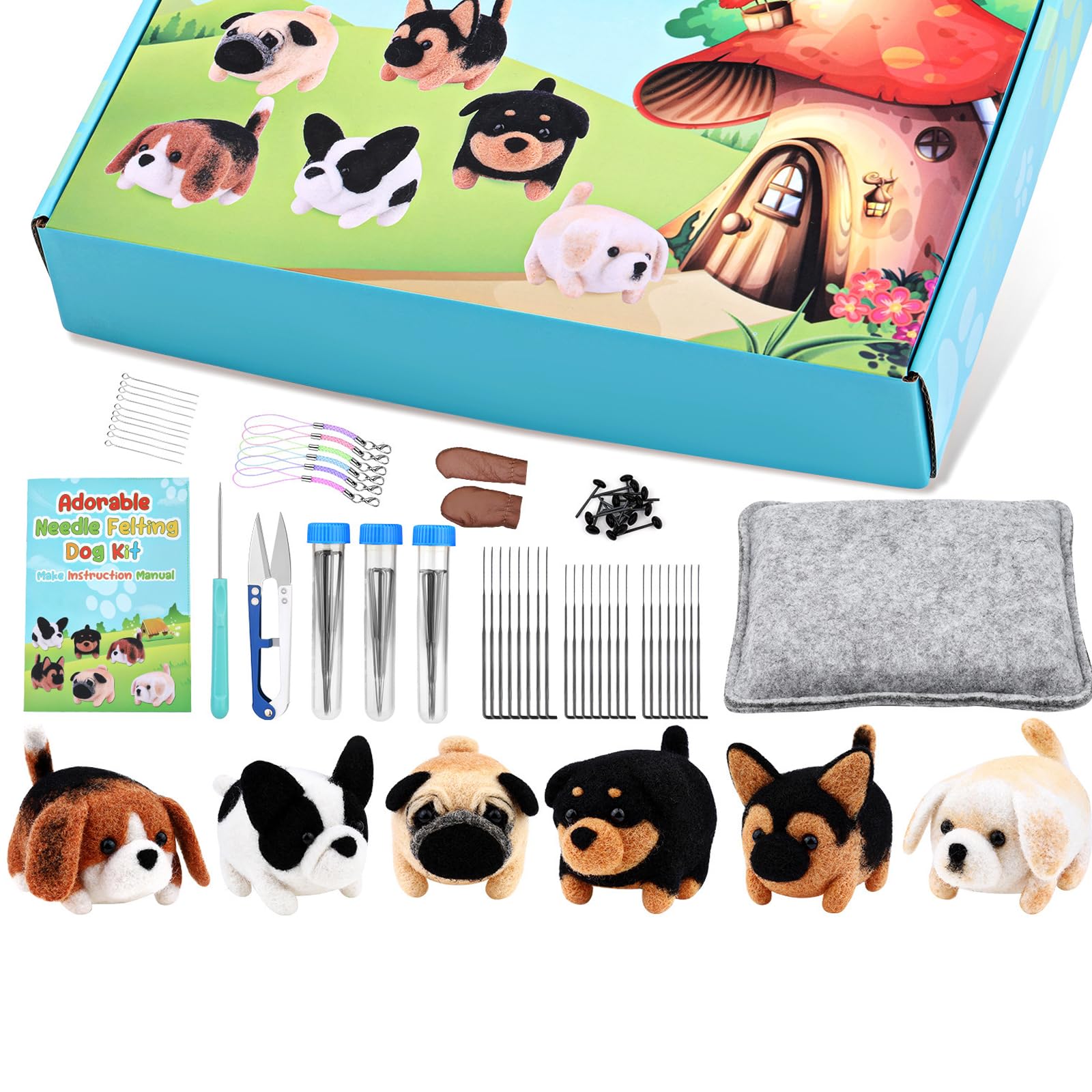 Vokowin Needle Felting Kit, 6pcs Doll Making Wool Needle Felting Starter Kit with Instruction, Felting Foam Mat and Needle Felting Supplies for Beginners DIY Felting Craft Project (K422-6)