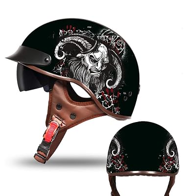beanie motorcycle half helmet Helmets, Ultra-Thin German Open Face Jet for Men Women, Low Profile Skull Cap Novelty Small Helmet, DOT Approved for Scooter Cruiser Chopper -Bright Black-Small : Automotive ring closure system for secure and adjustable fit Injection Adult Beanie Motorcycle Half Helmet