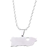 Stainless Steel Puerto Rico with Heart Map Pendant Necklace PR Puerto Ricans Jewelry Gifts