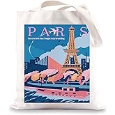 BWWKTOP Paris Canvas Tote Bag Paris Trip Gifts Paris Shoulder Bag Paris Reusable Grocery Bag Paris Vacation Gift