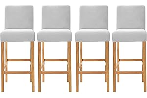 SONNACH Velvet Counter Stool Pub Chair Covers - Removable and Stretchable Slipcovers for a (4, Sliver)