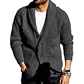 Runcati Mens Shawl Collar Cardigan Sweaters Button Down Open Front Knitwear Cable Knitted Ribbed Jackets Outwear